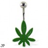 Green pot leaf belly ring