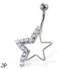 Half-jeweled hollow star navel ring