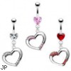 Heart belly ring with dangling jeweled heart