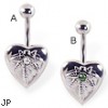 Heart belly ring with pot leaf logo and gem