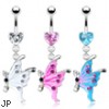 Heart gem navel ring with dangling epoxy gem butterfly