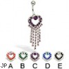 Hinged heart with dangles belly button ring