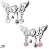 Hinged reversed tribal belly button ring with two dangling gems