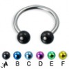 Horseshoe barbell with colored balls, 14 ga