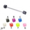 Industrial long straight barbell with acrylic dice, 16 ga