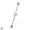 Industrial straight barbell with jeweled heart, 14 ga