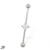 Industrial straight barbell with jeweled square 14 ga