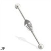 Industrial straight barbell with skeleton fish, 14 ga