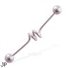 Industrial straight barbell with swirled  center, 14 ga