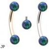 Internally Threaded Curved Barbell With Blue-Green Opals
