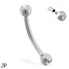 Internally threaded curved barbell with gem balls, 16 ga