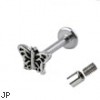 Internally threaded labret stud with butterfly top, 14 ga