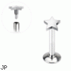 Internally threaded labret stud with small 3mm star flat top, 16 ga