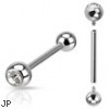 Internally threaded straight barbell with clear jeweled ball, 14 ga