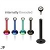 Internally threaded titanium anodized labret stud with 2mm CZ