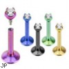 Internally threaded titanium anodized labret stud with 2mm pronged CZ