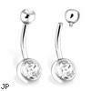 Internally Threaded Titanium Double Jeweled Belly Button Ring, 14 Ga