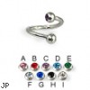 Jeweled ball spiral barbell, 16 ga