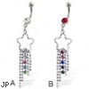 Jeweled belly button ring with hollow flower and dangles