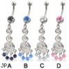 Jeweled belly button ring with ornament dangle