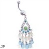 Jeweled belly ring with aquamarine chandelier dangle