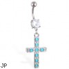 Jeweled belly ring with dangling big cross