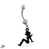 Jeweled belly ring with dangling black coated cowgirl
