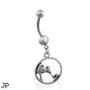 Jeweled belly ring with dangling cow and chicken circle