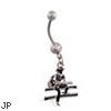 Jeweled belly ring with dangling cowboy on fence