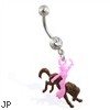 Jeweled belly ring with dangling cowgirl riding horse