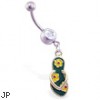 Jeweled belly ring with dangling green flipflop with flowers