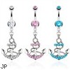 Jeweled belly ring with dangling jeweled anchor