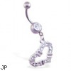Jeweled belly ring with dangling jeweled fancy heart