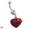 Jeweled belly ring with dangling leopard print heart with rose