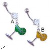 Jeweled belly ring with dangling martini