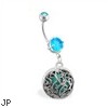 Jeweled Belly Ring With Dangling Medallion