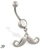 Jeweled belly ring with Dangling Mustache