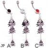 Jeweled belly ring with dangling skulls and chains