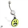 Jeweled belly ring with Dangling Smiley Face with Mustache
