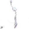 Jeweled belly ring with fancy CZ twisted dangle