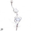 Jeweled belly ring with fancy dangle and CZ gem