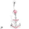 Jeweled Belly Ring with Simple Dangling Anchor, 14 Ga