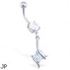 Jeweled belly ring with square CZ dangle