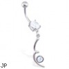 Jeweled belly ring with twisted dangle and gem