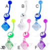 Jeweled bioplast belly button ring with dangling square gem
