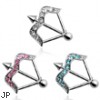 Jeweled bow and arrow nipple ring, 14 ga