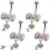 Jeweled bow belly button ring with dangling heart