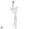 Jeweled butterfly navel ring with jeweled dangles