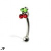 Jeweled cherry eyebrow ring, 16 ga