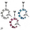 Jeweled circle navel ring with jumping dolphin